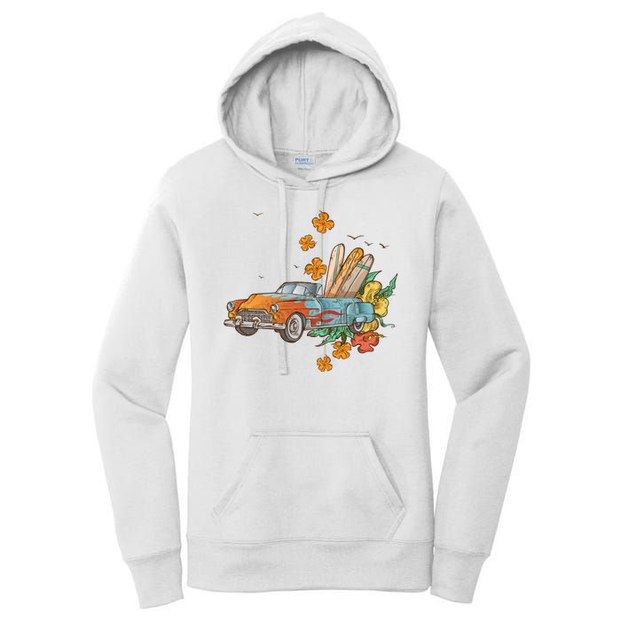 Surfing Tropical Summer Retro Truck Women's Pullover Hoodie