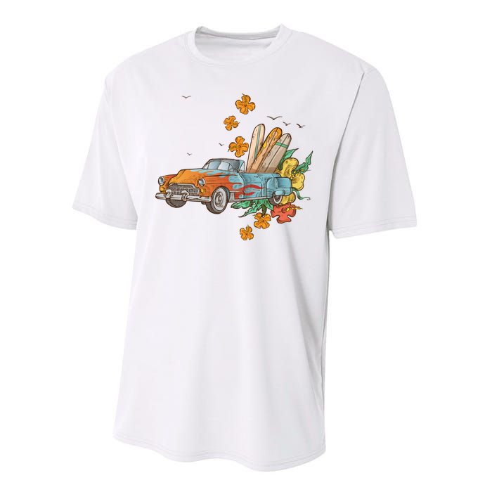 Surfing Tropical Summer Retro Truck Performance Sprint T-Shirt