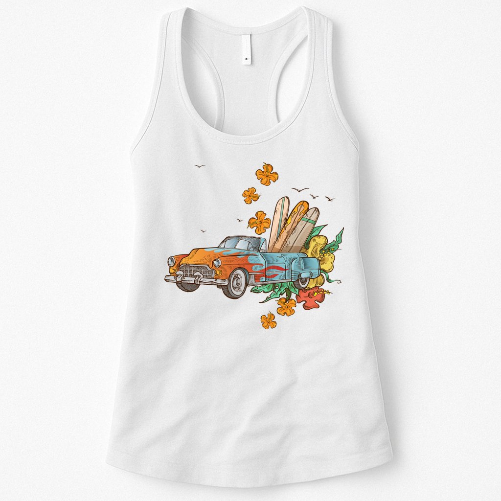 Surfing Tropical Summer Retro Truck Womens Tank Top
