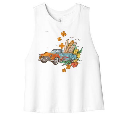 Surfing Tropical Summer Retro Truck Women's Racerback Cropped Tank