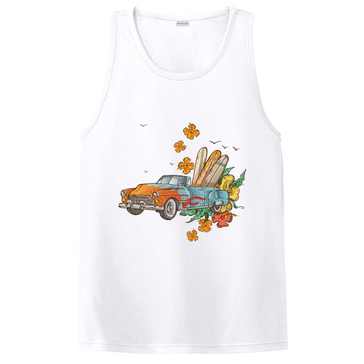 Surfing Tropical Summer Retro Truck PosiCharge Competitor Tank