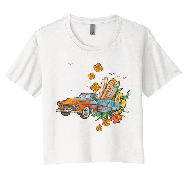 Surfing Tropical Summer Retro Truck Crop Top