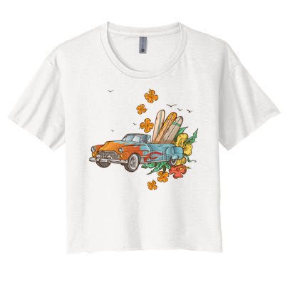 Surfing Tropical Summer Retro Truck Women's Crop Top Tee