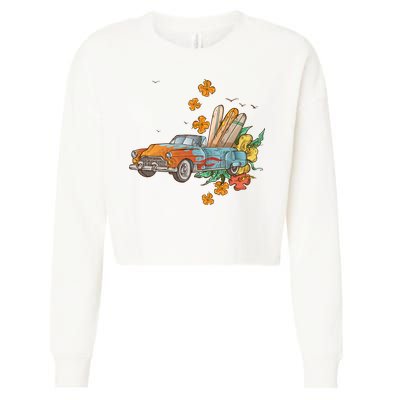Surfing Tropical Summer Retro Truck Cropped Pullover Crew