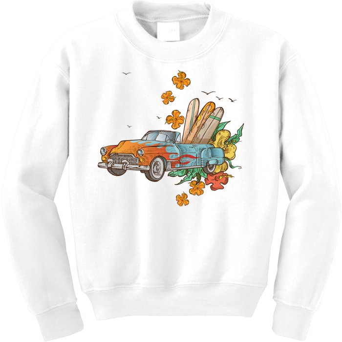 Surfing Tropical Summer Retro Truck Kids Sweatshirt