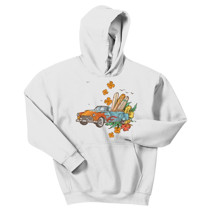 Surfing Tropical Summer Retro Truck Kids Hoodie