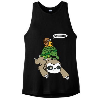 Sloth Turtle Snail Piggyback Animal Running Wild Ladies PosiCharge Tri-Blend Wicking Tank