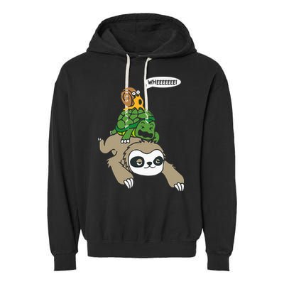 Sloth Turtle Snail Piggyback Animal Running Wild Garment-Dyed Fleece Hoodie