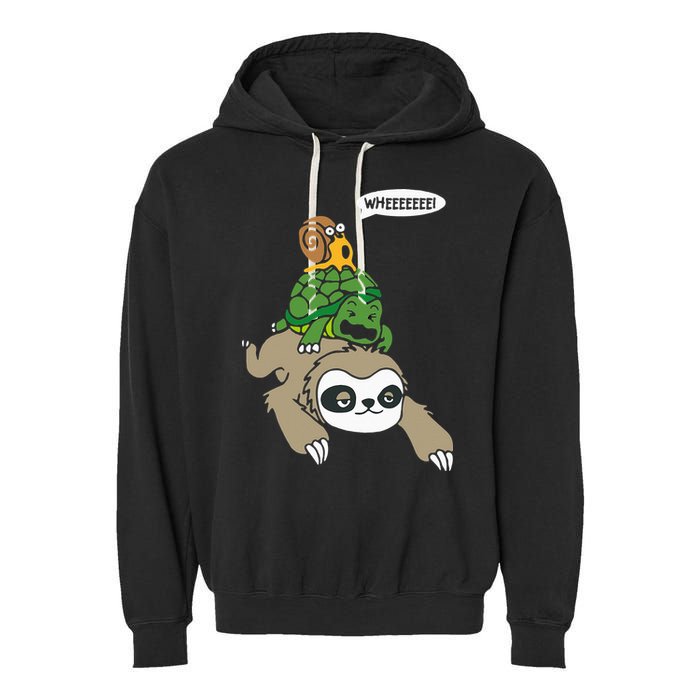 Sloth Turtle Snail Piggyback Animal Running Wild Garment-Dyed Fleece Hoodie