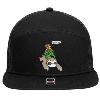 Sloth Turtle Snail Piggyback Animal Running Wild 7 Panel Mesh Trucker Snapback Hat