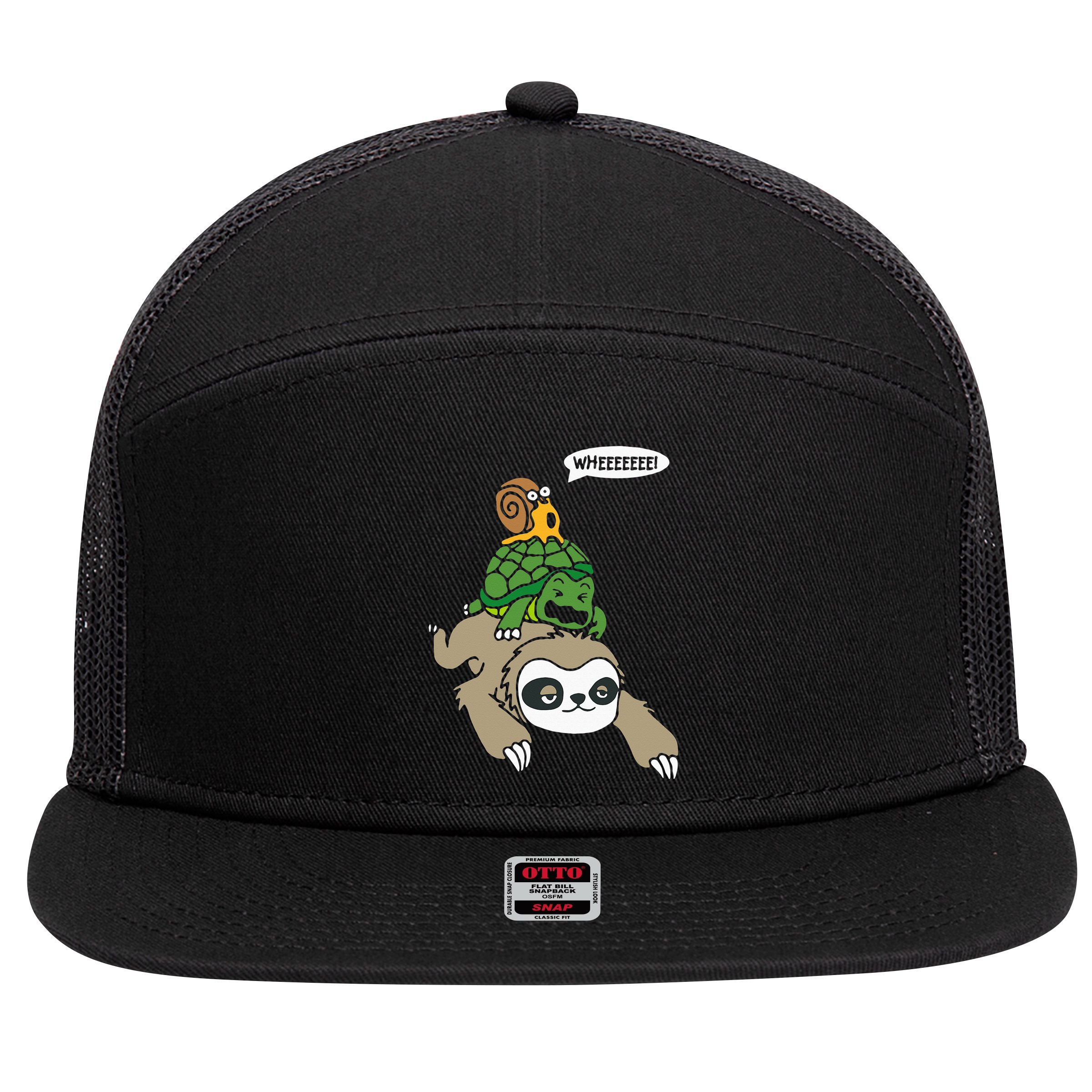 Sloth Turtle Snail Piggyback Animal Running Wild 7 Panel Mesh Trucker Snapback Hat