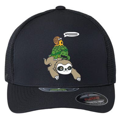 Sloth Turtle Snail Piggyback Animal Running Wild Flexfit Unipanel Trucker Cap