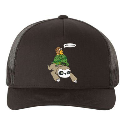 Sloth Turtle Snail Piggyback Animal Running Wild Yupoong Adult 5-Panel Trucker Hat