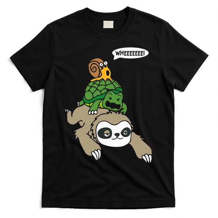 Sloth Turtle Snail Piggyback Animal Running Wild T-Shirt