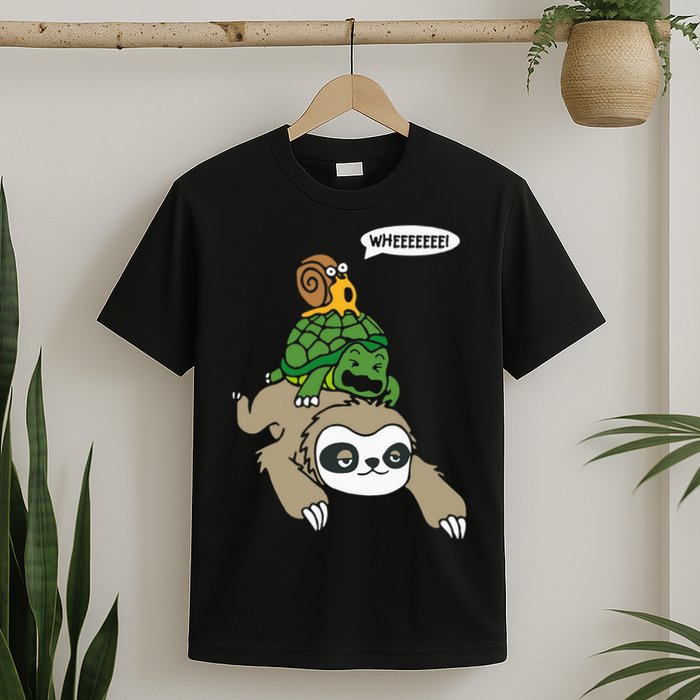 Sloth Turtle Snail Piggyback Animal Running Wild T-Shirt