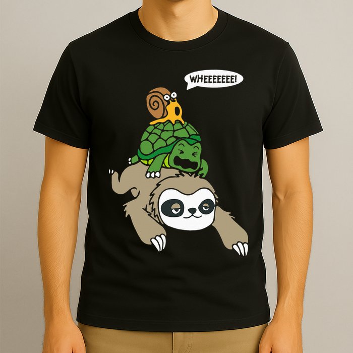 Sloth Turtle Snail Piggyback Animal Running Wild T-Shirt