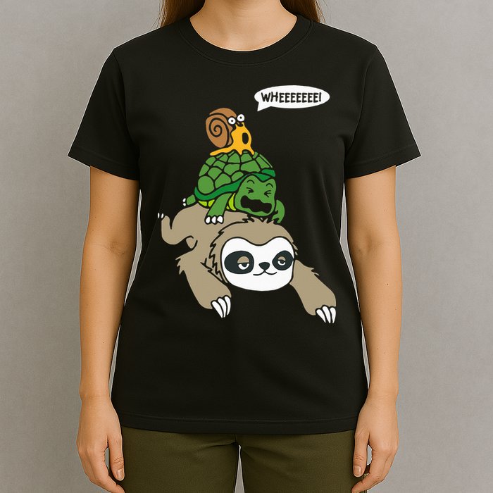 Sloth Turtle Snail Piggyback Animal Running Wild T-Shirt
