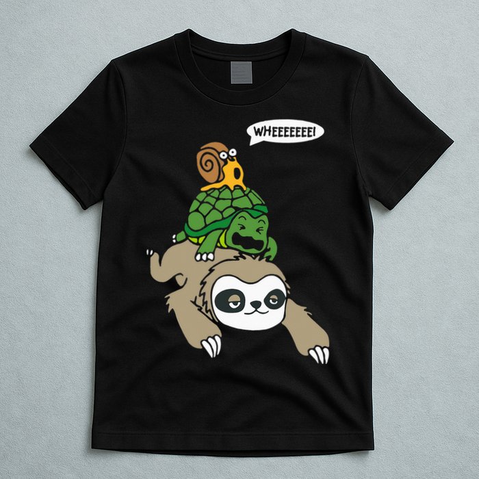 Sloth Turtle Snail Piggyback Animal Running Wild T-Shirt
