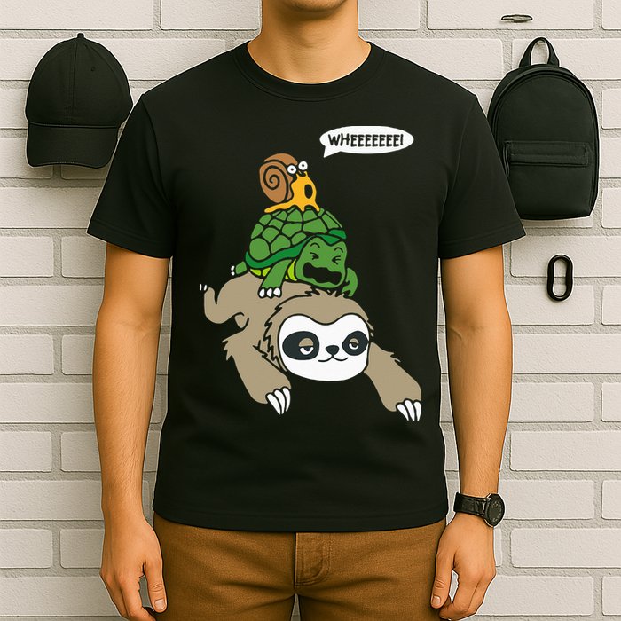 Sloth Turtle Snail Piggyback Animal Running Wild T-Shirt