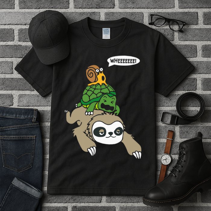 Sloth Turtle Snail Piggyback Animal Running Wild Tall T-Shirt