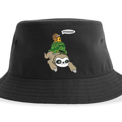 Sloth Turtle Snail Piggyback Animal Running Wild Sustainable Bucket Hat
