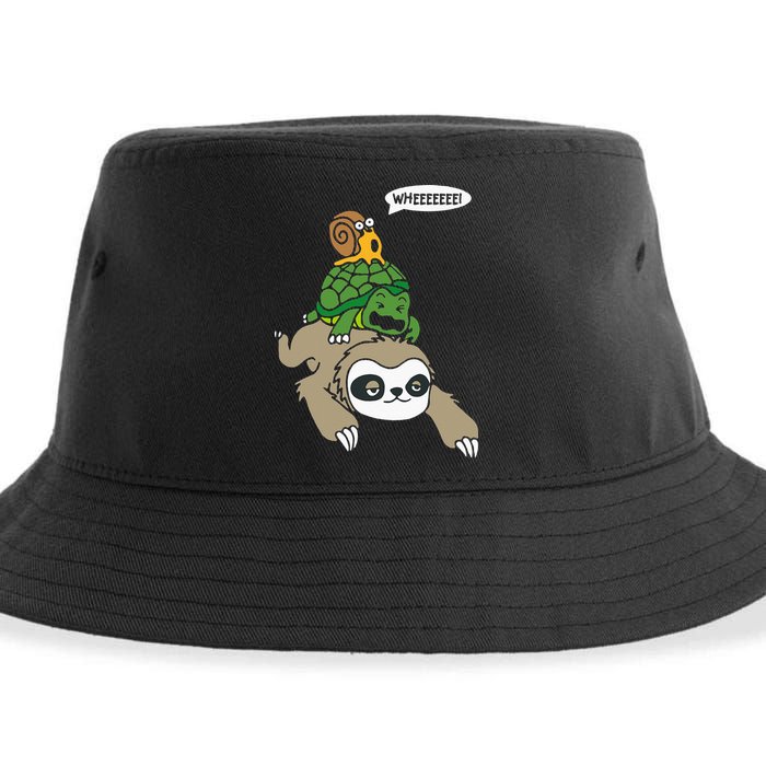 Sloth Turtle Snail Piggyback Animal Running Wild Sustainable Bucket Hat