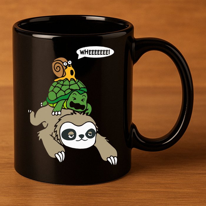 Sloth Turtle Snail Piggyback Animal Running Wild 11oz C Handle Ceramic Mug