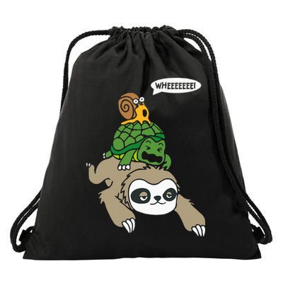 Sloth Turtle Snail Piggyback Animal Running Wild Drawstring Bag