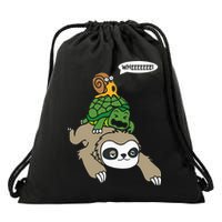 Sloth Turtle Snail Piggyback Animal Running Wild Drawstring Bag