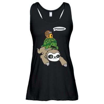 Sloth Turtle Snail Piggyback Animal Running Wild Ladies Essential Flowy Tank
