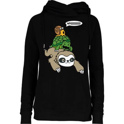 Sloth Turtle Snail Piggyback Animal Running Wild Womens Funnel Neck Pullover Hood
