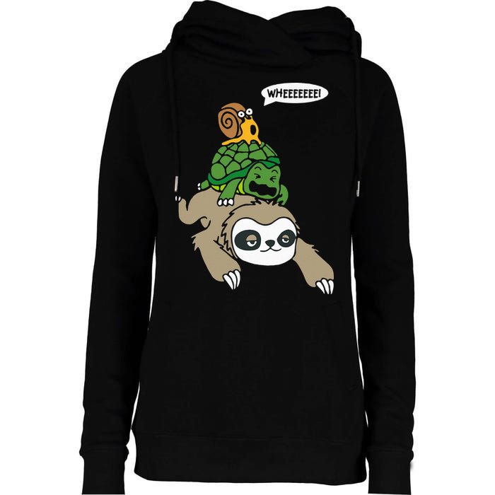 Sloth Turtle Snail Piggyback Animal Running Wild Womens Funnel Neck Pullover Hood