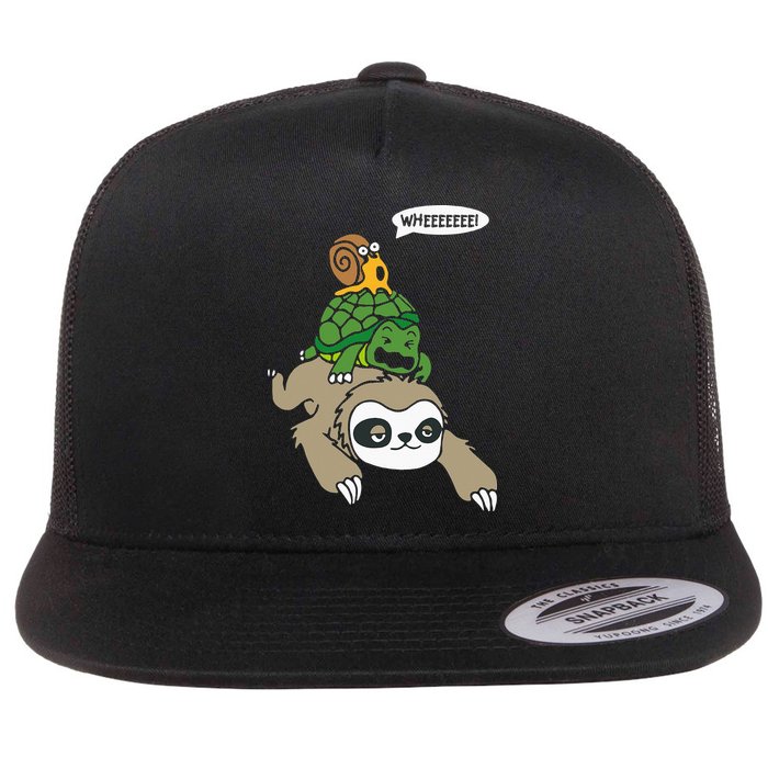 Sloth Turtle Snail Piggyback Animal Running Wild Flat Bill Trucker Hat
