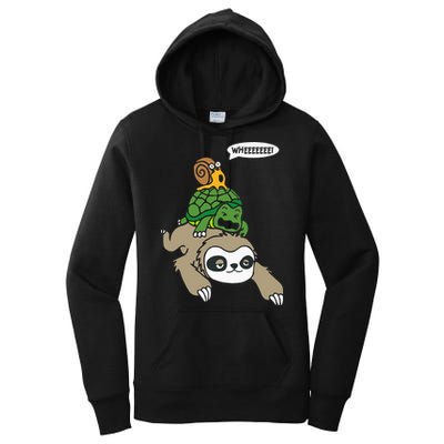 Sloth Turtle Snail Piggyback Animal Running Wild Women's Pullover Hoodie