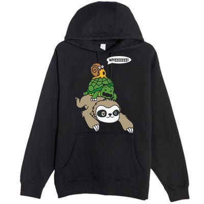 Sloth Turtle Snail Piggyback Animal Running Wild Premium Pullover Hoodie
