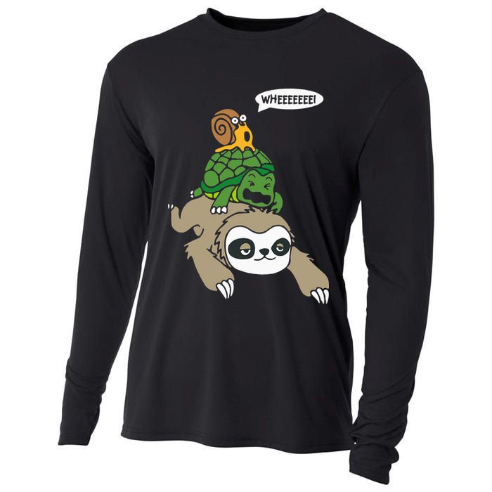 Sloth Turtle Snail Piggyback Animal Running Wild Cooling Performance Long Sleeve Crew