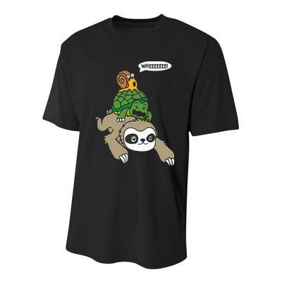 Sloth Turtle Snail Piggyback Animal Running Wild Youth Performance Sprint T-Shirt