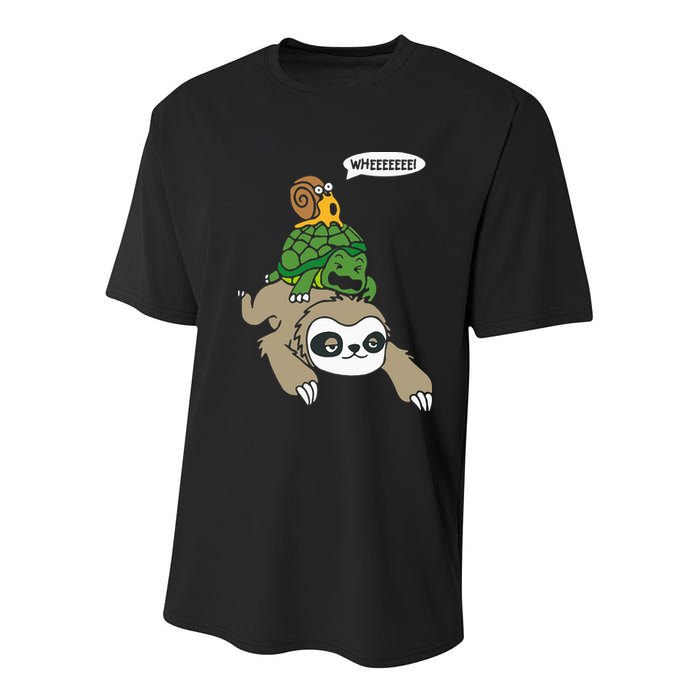 Sloth Turtle Snail Piggyback Animal Running Wild Youth Performance Sprint T-Shirt