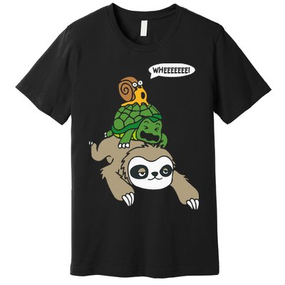 Sloth Turtle Snail Piggyback Animal Running Wild Premium T-Shirt