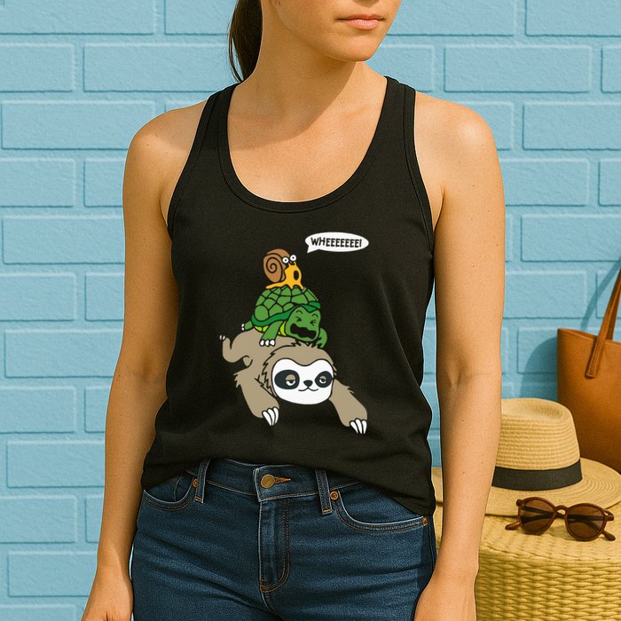 Sloth Turtle Snail Piggyback Animal Running Wild Womens Tank Top