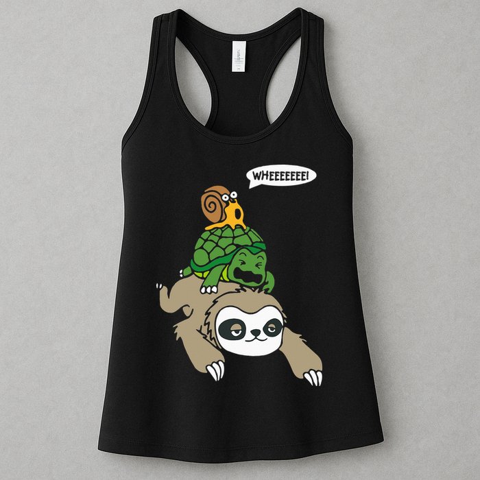 Sloth Turtle Snail Piggyback Animal Running Wild Womens Tank Top