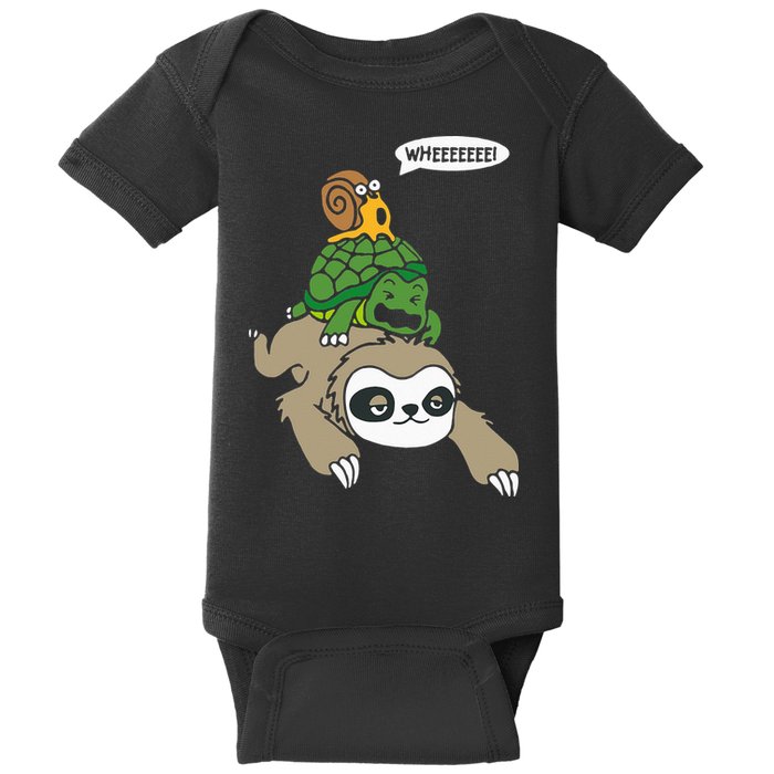 Sloth Turtle Snail Piggyback Animal Running Wild Baby Bodysuit
