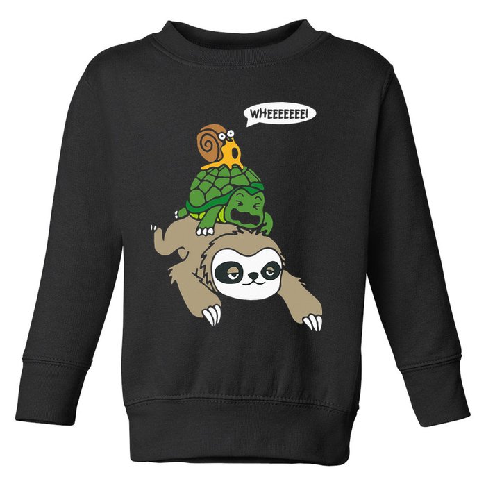 Sloth Turtle Snail Piggyback Animal Running Wild Toddler Sweatshirt