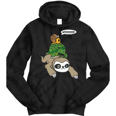 Sloth Turtle Snail Piggyback Animal Running Wild Tie Dye Hoodie