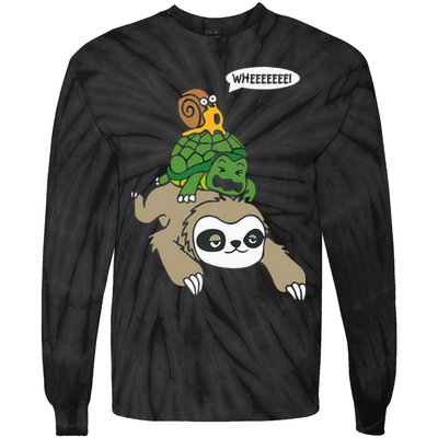 Sloth Turtle Snail Piggyback Animal Running Wild Tie-Dye Long Sleeve Shirt