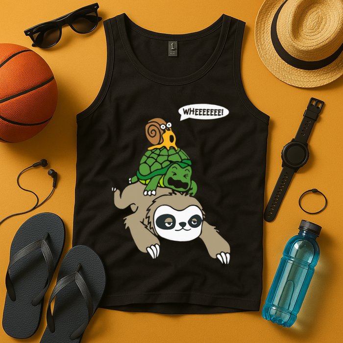 Sloth Turtle Snail Piggyback Animal Running Wild Tank Top