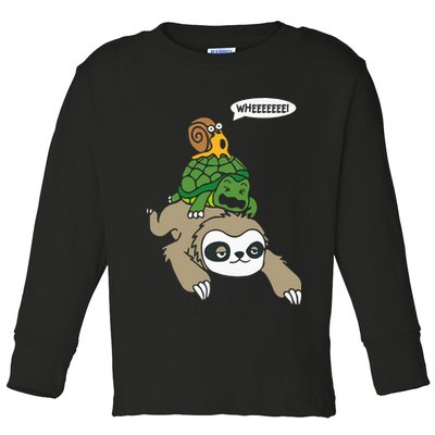 Sloth Turtle Snail Piggyback Animal Running Wild Toddler Long Sleeve Shirt