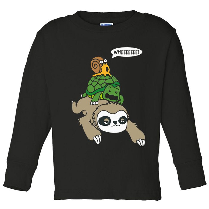 Sloth Turtle Snail Piggyback Animal Running Wild Toddler Long Sleeve Shirt