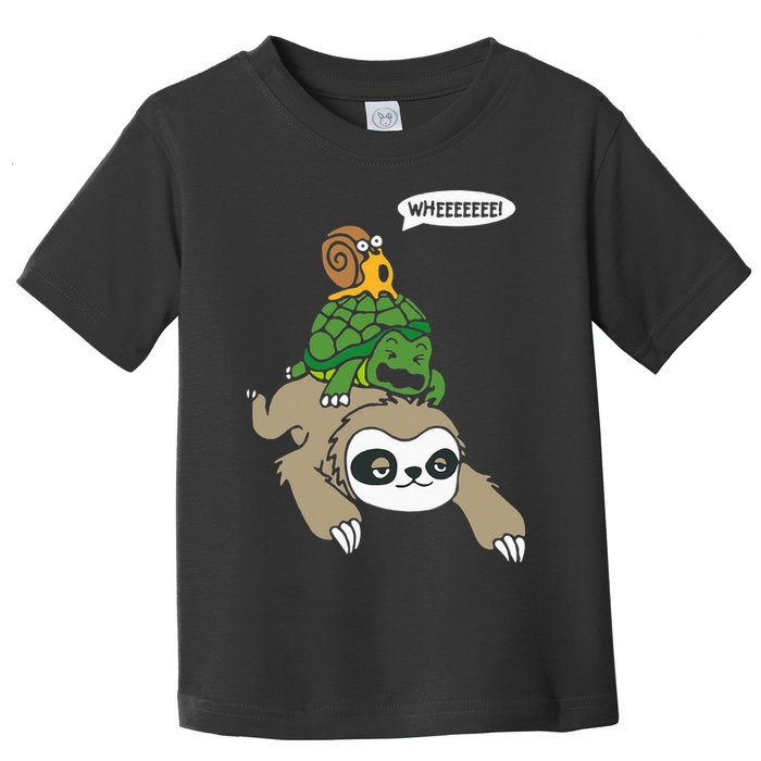 Sloth Turtle Snail Piggyback Animal Running Wild Toddler T-Shirt