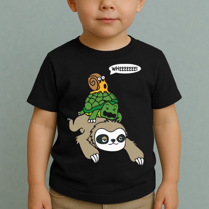 Sloth Turtle Snail Piggyback Animal Running Wild Toddler T-Shirt